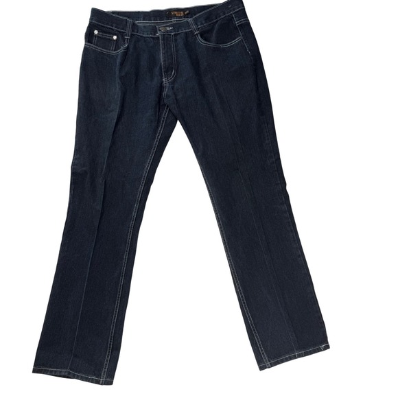 Street Rules Other - Street Rules Mens Dark Wash Contrast Stitch Straight‎ Leg Denim Jeans 38x32